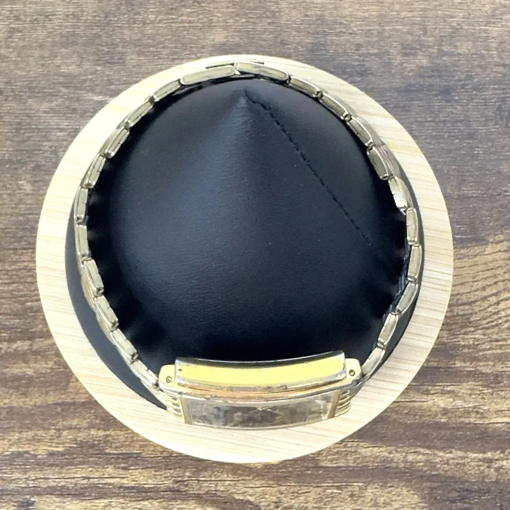 Vintage Armitron Diamond Quartz Swiss Watch Black Dial Gold tone Band 20/1270